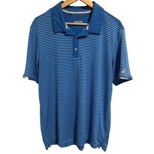 Adidas Mens Polo Golf Shirt Blue Striped Large